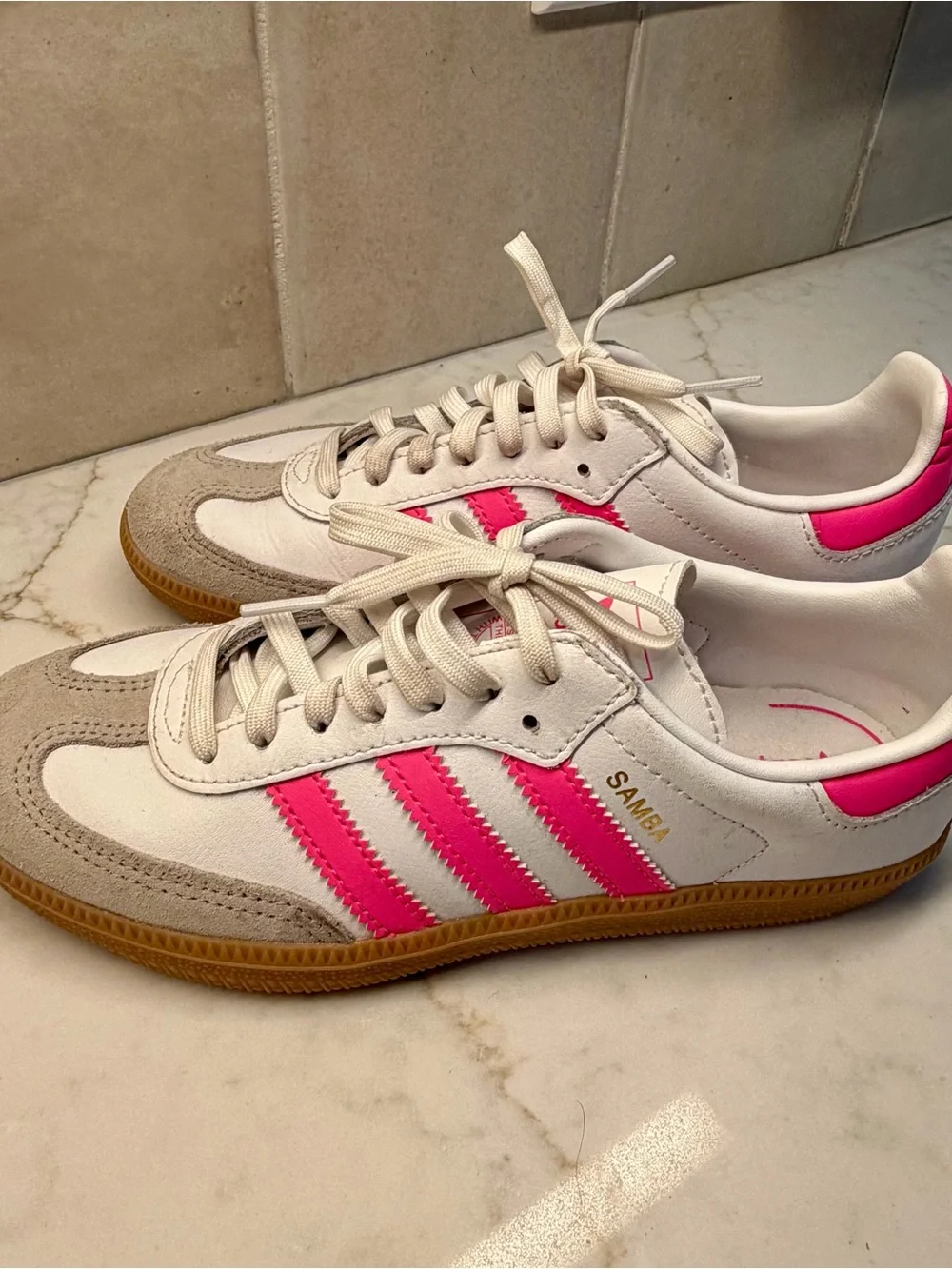 adidas Samba Girl’s Sneakers - White with Hot Pink Stripes
